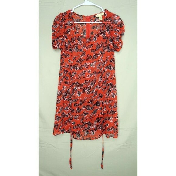 Urban Outfitters Pins and Needles Mini Dress Red Orange Floral Women's Small - Picture 1 of 11
